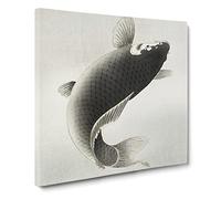 Leaping Carp Fish by Ohara Koson Asian Japanese Canvas Wall Art Print Ready to Hang, Framed Picture for Living Room Bedroom Home Office Décor, 14x14 Inch (35x35 cm)