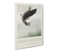 Leaping Carp Fish By Ohara Koson Exhibition Museum Asian Japanese Canvas Wall Art Print Ready to Hang, Framed Picture for Living Room Bedroom Home Office Décor, 24x16 Inch (60x40 cm)