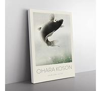 Leaping Carp Fish By Ohara Koson Exhibition Museum Asian Japanese Canvas Wall Art Print Ready to Hang, Framed Picture for Living Room Bedroom Home Office Décor, 50x35 cm (20x14 Inch)