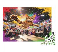 Leaping Cat Comic Convention 1000 Piece Jigsaw Puzzle Paper Jigsaw Puzzle for Adults Fantasy Art Scene Relaxation Home Decoration Gift Family 38x26cm/1000pcs