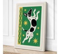 Leaping Cow in Green Canvas Wall Art Print 18x12 Inch (46 x 30 cm)