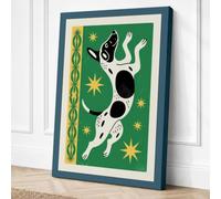 Leaping Cow in Green Canvas Wall Art Print 18x12 Inch (46 x 30 cm)