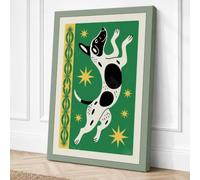 Leaping Cow in Green Canvas Wall Art Print 24x16 Inch (61 x 41 cm)
