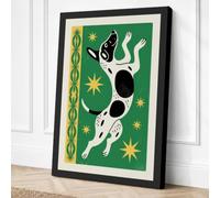 Leaping Cow in Green Canvas Wall Art Print 30x20 Inch (76 x 51 cm)