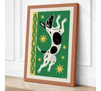 Leaping Cow in Green Canvas Wall Art Print 30x20 Inch (76 x 51 cm)