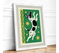 Leaping Cow in Green Geometric Framed Wall Art Print A1 (84.1×59.4cm) White, Wall Decor for Living Room, Bedroom, Office & Home, Ready to Hang, Art Gift