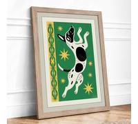 Leaping Cow in Green Geometric Framed Wall Art Print A3 (42×29.7cm) Oak, Wall Decor for Living Room, Bedroom, Office & Home, Ready to Hang, Art Gift