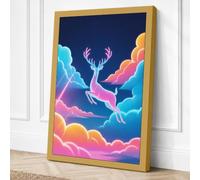Leaping Deer in Dreams Canvas Wall Art Print 36x24 Inch