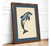 Leaping Dolphin Coastal Framed Wall Art Print A2 (59.4×42cm) Walnut, Wall Decor for Living Room, Bedroom, Office & Home, Ready to Hang, Art Gift
