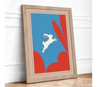 Leaping Hare Framed Wall Art Print A2 Oak