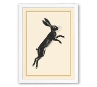 Leaping Hare Minimalist Framed Wall Art Print A4 (29.7×21cm) White, Wall Decor for Living Room, Bedroom, Office & Home, Ready to Hang, Art Gift