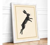 Leaping Hare Minimalist Framed Wall Art Print A4 White