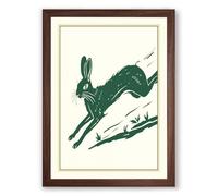 Leaping Hare Scandinavian Framed Wall Art Print A1 (84.1×59.4cm) Walnut, Wall Decor for Living Room, Bedroom, Office & Home, Ready to Hang, Art Gift