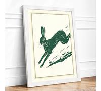Leaping Hare Scandinavian Framed Wall Art Print A1 White