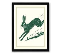Leaping Hare Scandinavian Framed Wall Art Print A2 (59.4×42cm) Black, Wall Decor for Living Room, Bedroom, Office & Home, Ready to Hang, Art Gift