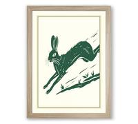 Leaping Hare Scandinavian Framed Wall Art Print A2 (59.4×42cm) Oak, Wall Decor for Living Room, Bedroom, Office & Home, Ready to Hang, Art Gift