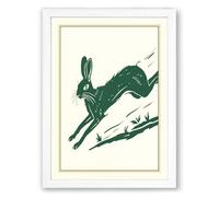 Leaping Hare Scandinavian Framed Wall Art Print A2 (59.4×42cm) White, Wall Decor for Living Room, Bedroom, Office & Home, Ready to Hang, Art Gift