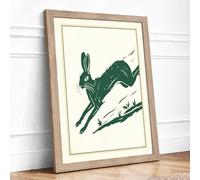 Leaping Hare Scandinavian Framed Wall Art Print A4 Oak