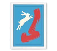 Leaping Rabbit and Number Four Graphic Art Framed Wall Art Print A3 (42×29.7cm) White, Wall Decor for Living Room, Bedroom, Office & Home, Ready to Hang, Art Gift