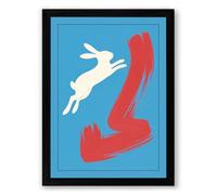 Leaping Rabbit and Number Four Graphic Art Framed Wall Art Print A4 (29.7×21cm) Black, Wall Decor for Living Room, Bedroom, Office & Home, Ready to Hang, Art Gift