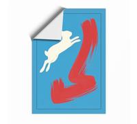 Leaping Rabbit and Number Four Graphic Art Unframed Wall Art Print A4 (29.7×21cm), Wall Decor for Living Room, Bedroom, Office & Home, Art Gift