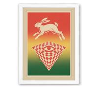 Leaping Rabbit Illusion Surrealism Framed Wall Art Print A1 (84.1×59.4cm) White, Wall Decor for Living Room, Bedroom, Office & Home, Ready to Hang, Art Gift