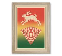 Leaping Rabbit Illusion Surrealism Framed Wall Art Print A2 (59.4×42cm) Oak, Wall Decor for Living Room, Bedroom, Office & Home, Ready to Hang, Art Gift