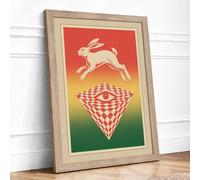 Leaping Rabbit Illusion Surrealism Framed Wall Art Print A4 (29.7×21cm) Oak, Wall Decor for Living Room, Bedroom, Office & Home, Ready to Hang, Art Gift