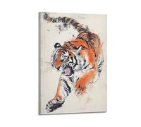 Leaping Tiger Ink Art Wall Art, Traditional Poster, Sumi - E Print, Energetic Canvas Picture Artistic Wall Mural Modern Hanging Decor Poster24x36inch(60x90cm)