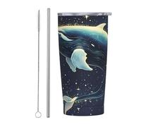 Leaping Whales and Starry Skies Stainless Steel Insulated Tumbler 20 Oz Water Bottle Coffee Mug with Lid Straw