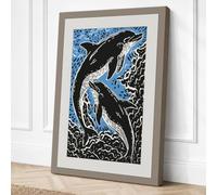 Leaping Whales Coastal Canvas Wall Art Print 24x16 Inch (61 x 41 cm)
