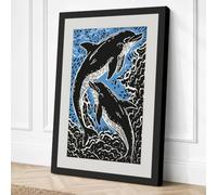 Leaping Whales Coastal Canvas Wall Art Print 36x24 Inch (91 x 61 cm)