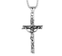 LeapoFaith Cross Necklace Car Rearview Mirror Hanging Cross Pendant Crucifix for Men Women Car Mirror Hanging Ornament Religious Christian Catholic Decor, Stainless Steel, No Gemstone