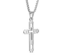 LeapoFaith Cross Pendant for Car Rear View Mirror Decor Hollow Hanging Ornament Stainless Steel Cross Necklace Amulet Jewelry Adult Men Christian Gift (Silver)
