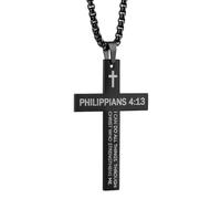 LeapoFaith Cross Pendant for Car Rear View Mirror Stainless Steel Lord's Prayer Cross Amulet Jewelry Men Christian Gift, Black