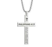 LeapoFaith Cross Pendant for Car Rear View Mirror Stainless Steel Lord's Prayer Cross Amulet Jewelry Men Christian Gift, Silver