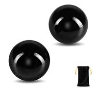 Learay 2 Pcs Black Obsidian Baoding Balls, Chinese Health Exercise Massage Balls with Carry Pouch for Stress Relief Hand Exercise Balls (Black/1.57 inch)