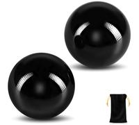 Learay 2 Pcs Black Obsidian Baoding Balls, Chinese Health Exercise Massage Balls with Carry Pouch for Stress Relief Hand Exercise Balls (Black/1.57 inch)