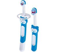 Learn to Brush Set, Two Baby Toothbrushes With Safety Shields, Ideal for Teaching Dental Hygiene to Infants, Baby Training Toothbrush, Blue