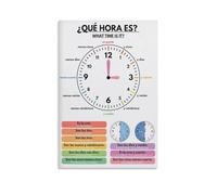 Learn to Tell Time Spanish Educational Poster What Time Is It Teaching Tool Classroom Decor Canvas Print Bedroom Office Wall-Art Gift(Framed,16X24inch(40X60cm))