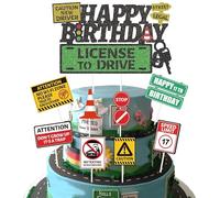 Learner Driver Gifts 17th Birthday - 9 Pcs Learner Driver Cake Toppers 17th Driver License Transportation Car Road Signs Theme Party Supplies for 17 Year Old Birthday Decorations