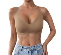 Learning Bras for Women Wireless, Wireless, Full Coverage Sports Bra Comfortable Daily Bodysuit Red Rhinestone, beige, XL