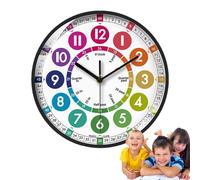 Learning Clock for Kids, 10 Inch Non-ticking Learn to Tell Time Clock, Silent Battery Operated Educational Time Teaching Wall Clock for Kids, Colorful Decorative Wall Clock for Children Bedroom Clas