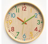 Learning Clock for Kids, 12 Inch Analogue Children's Wall Clock Without Ticking Noises, Easy Reading, Colorful Design Silent Kids Clocks for Bedrooms Classroom Learning, AA Battery (Not Included)