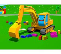Learning colors with friendly Excavator, Police Car and Truck