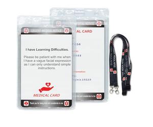 Learning Difficulties Medical Card with Writable Panel and Patterned Lanyard Emergency Contact Card