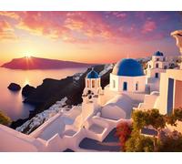 Learning Educational Puzzles Jigsaw Puzzle For Adults Children - Santorini Sunset - 1000 Pieces Puzzle Fun And Challenging Brain Exercise For Puzzle Enthusiasts
