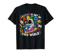 Learning is Out of This World Astronaut Pencil Rocket Boys Value Graphic T-Shirt, Men, Black, L