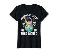 Learning is Out of This World Astronaut School Classroom Value Graphic T-Shirt, Women, Black, M