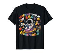 Learning is Out of This World Astronaut STEM Science Space Value Graphic T-Shirt, Men, Black, S